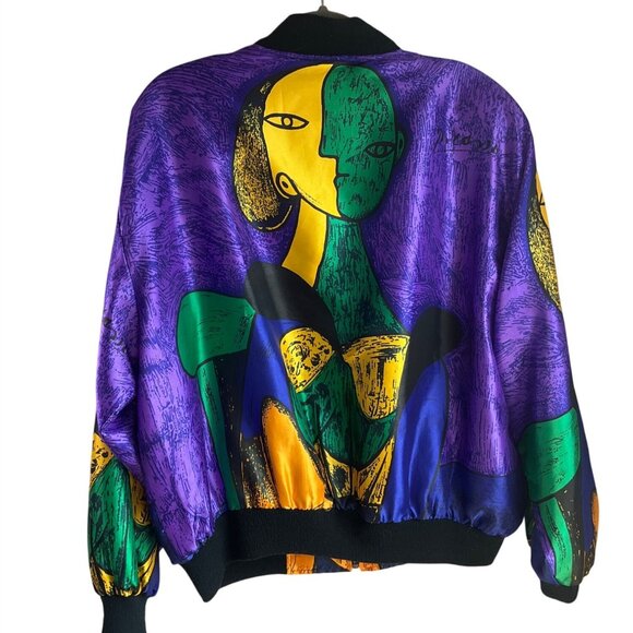 VTG Monaliza High Fashion Large Picasso Satin Jacket Abstract Art All Over Print - Picture 2 of 15
